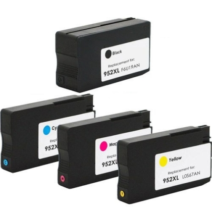 Compatible Replacement 4-Set High Yield Ink Cartridges for HP 952XL: 1 each of Black / Cyan / Magenta / Yellow