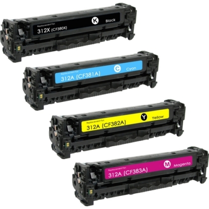 Compatible Bulk Set of 4 Replacement Toner Cartridges for HP 312X: Black, Cyan, Magenta and Yellow