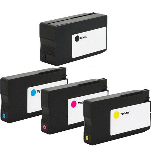 Compatible Replacement 4-Set High Yield Ink Cartridges for HP 962XL: 1 each of Black / Cyan / Magenta / Yellow